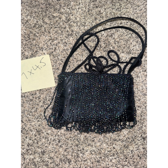 Women's La Regale Black Iridescent Beaded Fringe Mini Bag One Size - Picture 1 of 9
